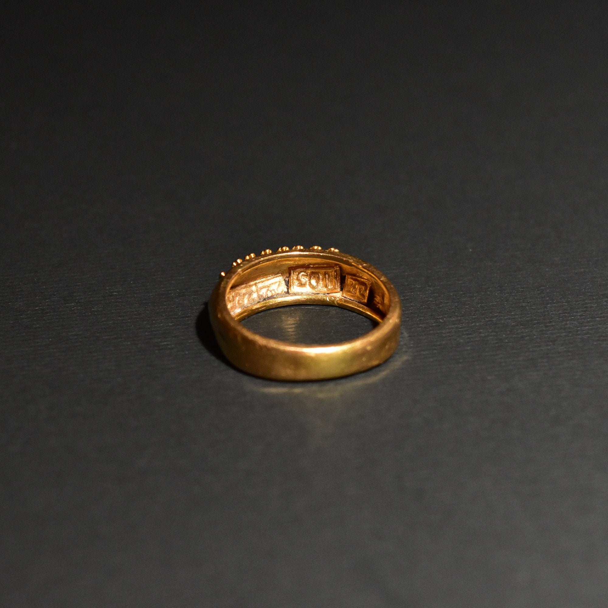 Etruscan-Style 22K Yellow Gold Ring, Previously Enameled, Raised Details, Stacking Ring, Estate Jewelry, Size 6 US