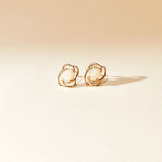 Cute 10K Opal Stud Earrings, Yellow Gold Spiral Trim, Natural Opal Cabochon, Estate Jewelry, 11mm