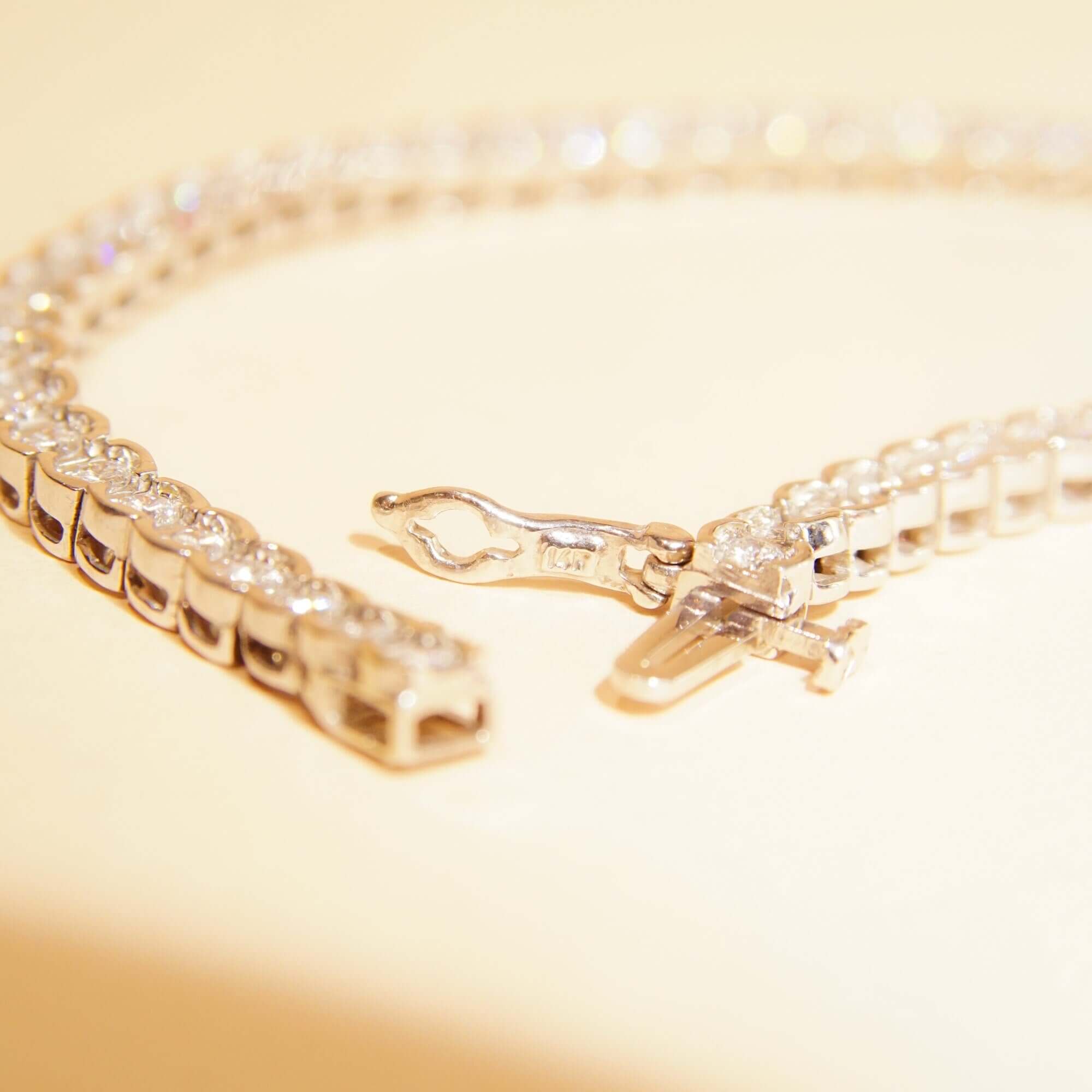 Half Bezel Diamond Tennis Bracelet In 14K White Gold, 3.60 TCW Brilliant Diamond Link Bracelet, Estate Jewelry, 7 1/4" - Good's Vintage