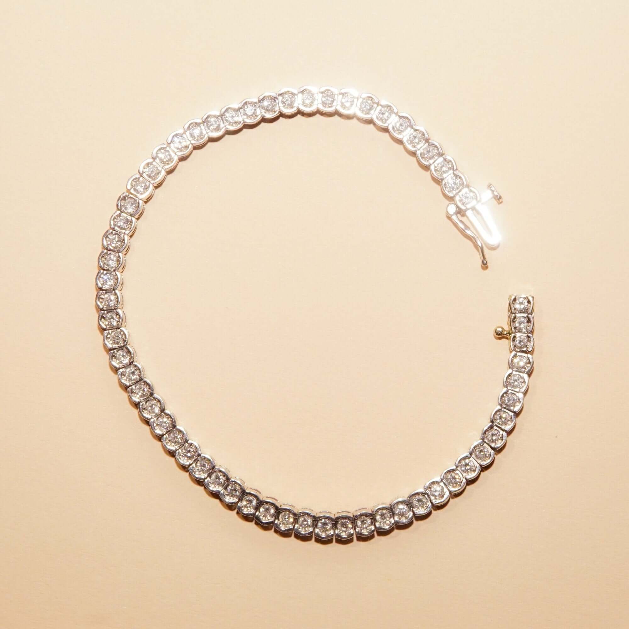 Half Bezel Diamond Tennis Bracelet In 14K White Gold, 3.60 TCW Brilliant Diamond Link Bracelet, Estate Jewelry, 7 1/4" - Good's Vintage