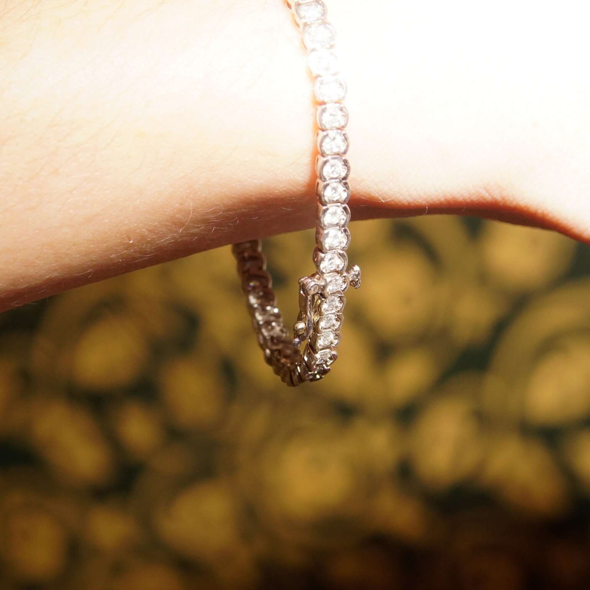Half Bezel Diamond Tennis Bracelet In 14K White Gold, 3.60 TCW Brilliant Diamond Link Bracelet, Estate Jewelry, 7 1/4" - Good's Vintage