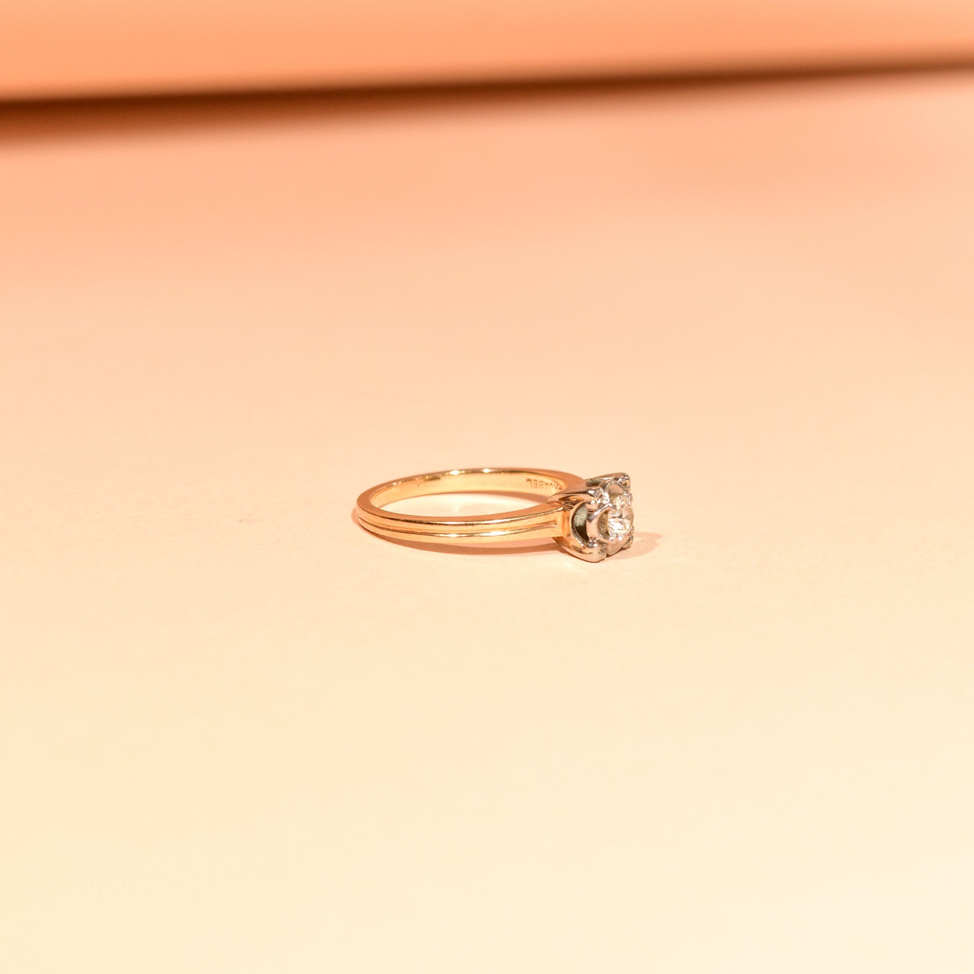 1940's Jabel 14K Diamond Engagement Ring, Two-Tone Diamond Solitaire Ring, .21 CT Estate Jewelry, 5 US