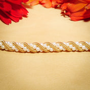 14K Seed Pearl Twisted Rope Chain Bracelet, Yellow Gold Coil & Pearl Link Bracelet, Tiffany Style Jewelry, 7 1/2" L