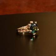 Brutalist 14K Green Topaz Cocktail Ring, Textured Organic Yellow Claw Setting, Estate Jewelry, Size 5 US