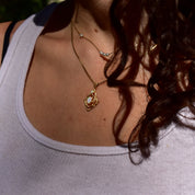 10K Opal Pendant In Yellow Gold, Bamboo Motif, White Opal Cabochons, 2-Stone Pendant, Estate Jewelry, 26mm