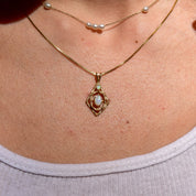 10K Opal Pendant In Yellow Gold, Bamboo Motif, White Opal Cabochons, 2-Stone Pendant, Estate Jewelry, 26mm