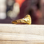 Art Nouveau Citrine Ring In 14k Yellow Gold, Gold Leaf Motifs, Amber Citrine Signet Ring, Estate Jewelry, 5 1/2 US