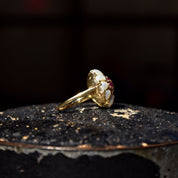 14K Pink Ruby Pearl Cluster Ring In Yellow Gold, Flower Dome Bombe Ring, Estate Jewelry, Size 9 US
