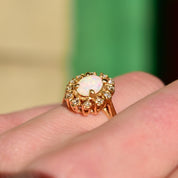 Estate 10K White Opal Diamond Halo Engagement Ring, Yellow Gold Cocktail Ring, October Birthstone, Size 7 US