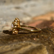 Estate 10K White Opal Diamond Halo Engagement Ring, Yellow Gold Cocktail Ring, October Birthstone, Size 7 US