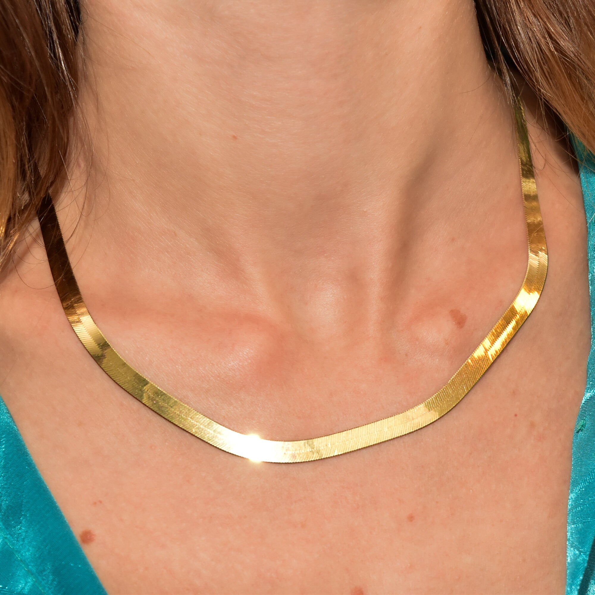 Italian 14K Herringbone Chain, Polished Yellow Gold, 6mm Fine Herringbone Chain, Unisex Gold Chain, 18" L