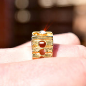 Modernist 18K H.G.E Diamond Signet Ring, Chunky Textured Yellow Gold Ring W/ Circle Cutouts, Size 9 US