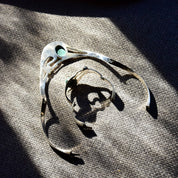 Modernist TAXCO Alicia Mexico 950 Sterling Silver Malachite Black Onyx Choker Necklace & Matching Cuff Bracelet