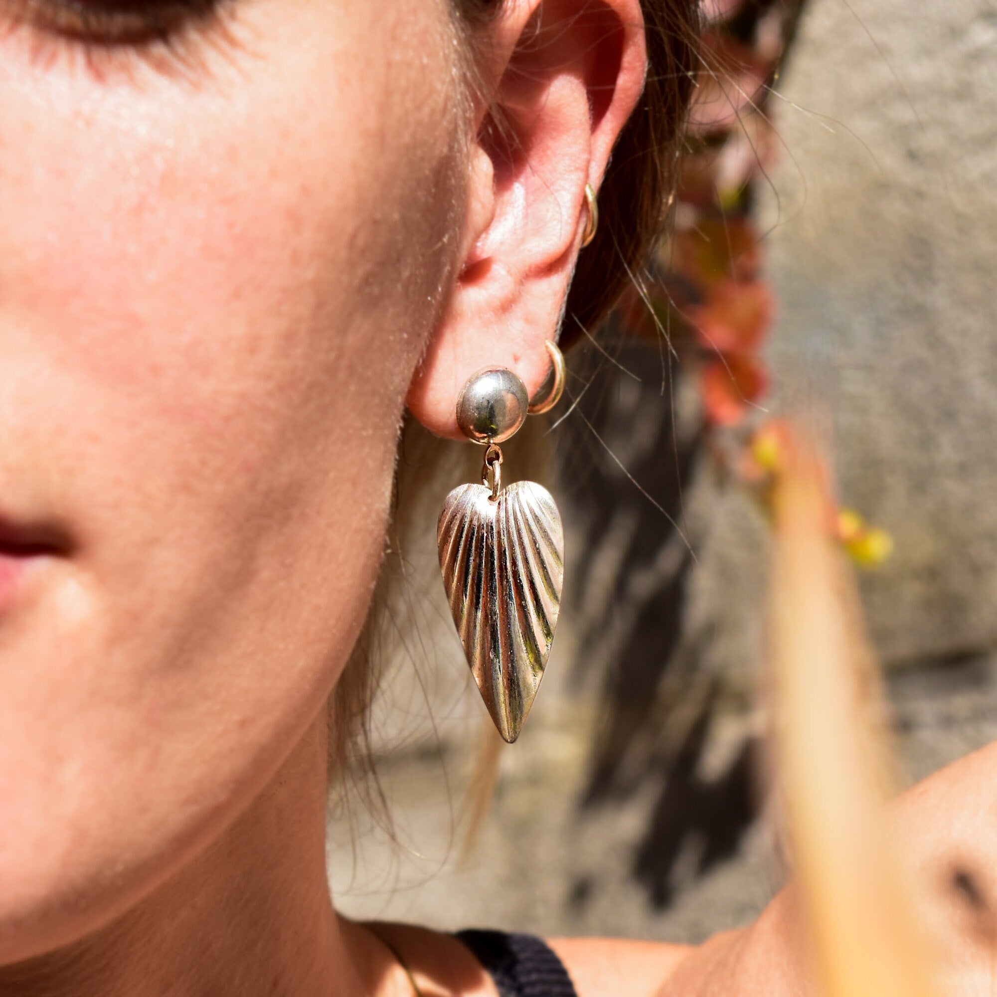Elegant Sterling Silver Ribbed Dangle Earrings, Wing/Feather Motif, Lightweight, Vintage Earrings, 48mm