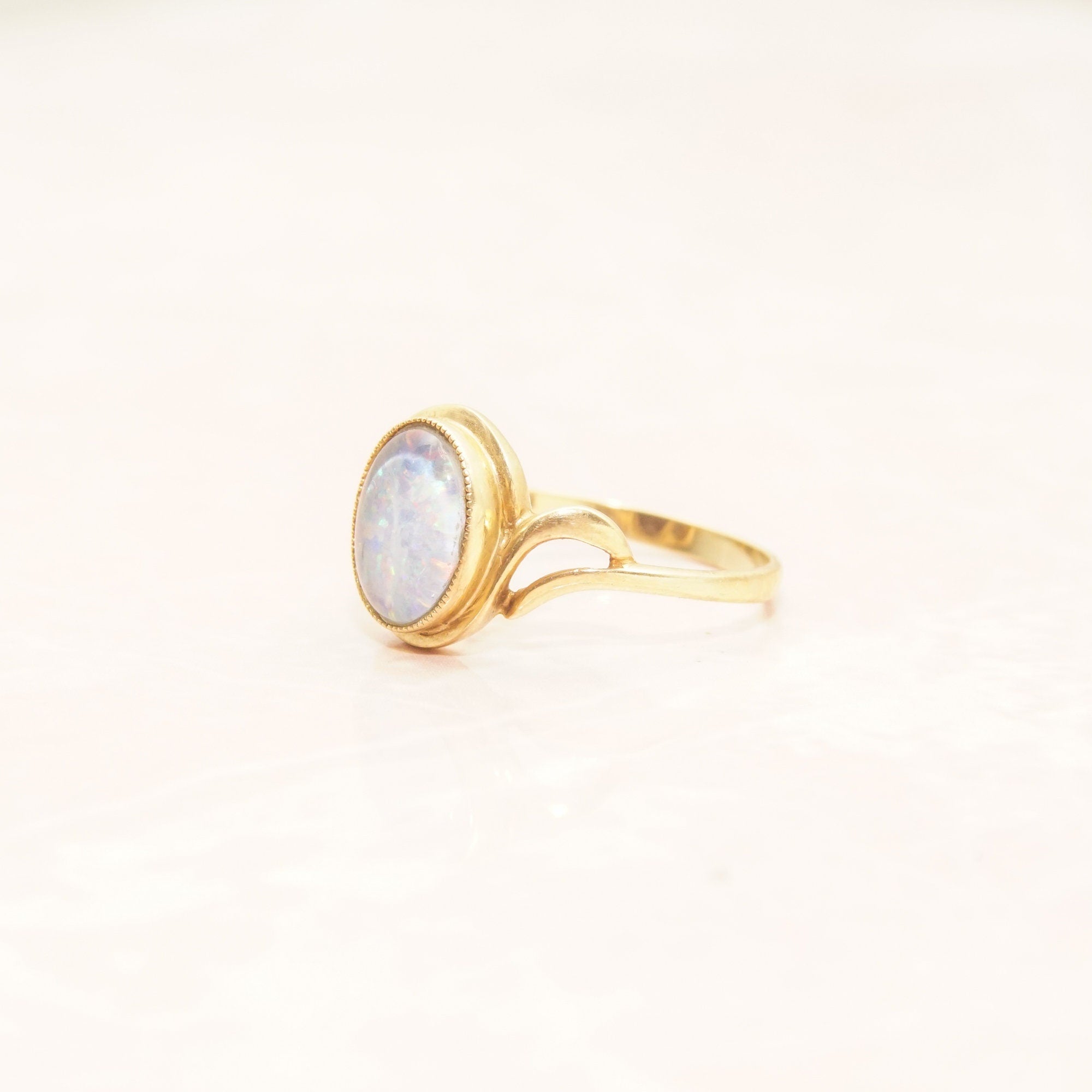 10K Opal Triplet Cocktail Ring In Yellow Gold, Estate Jewelry, October Birthstone, Size 8 1/4 US