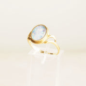 10K Opal Triplet Cocktail Ring In Yellow Gold, Estate Jewelry, October Birthstone, Size 8 1/4 US