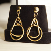 Modernist 14K Geometric Dangle Earrings In Yellow Gold, Concentric Multi-Shape Pierced Dangle Earrings, 42mm