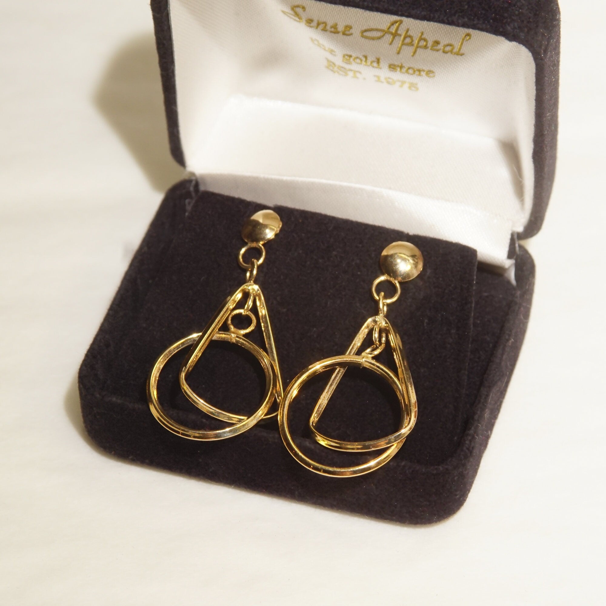 Modernist 14K Geometric Dangle Earrings In Yellow Gold, Concentric Multi-Shape Pierced Dangle Earrings, 42mm