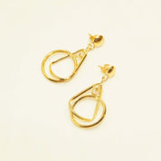 Modernist 14K Geometric Dangle Earrings In Yellow Gold, Concentric Multi-Shape Pierced Dangle Earrings, 42mm