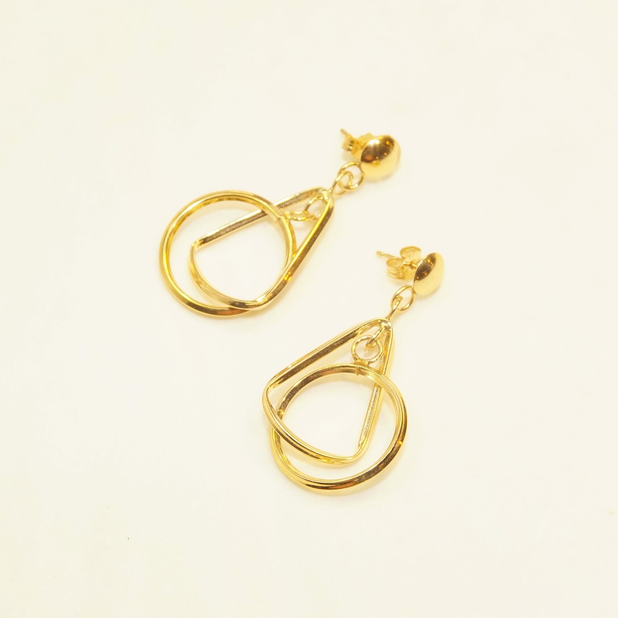 Modernist 14K Geometric Dangle Earrings In Yellow Gold, Concentric Multi-Shape Pierced Dangle Earrings, 42mm