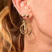 Modernist 14K Geometric Dangle Earrings In Yellow Gold, Concentric Multi-Shape Pierced Dangle Earrings, 42mm