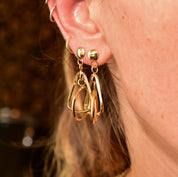 Modernist 14K Geometric Dangle Earrings In Yellow Gold, Concentric Multi-Shape Pierced Dangle Earrings, 42mm