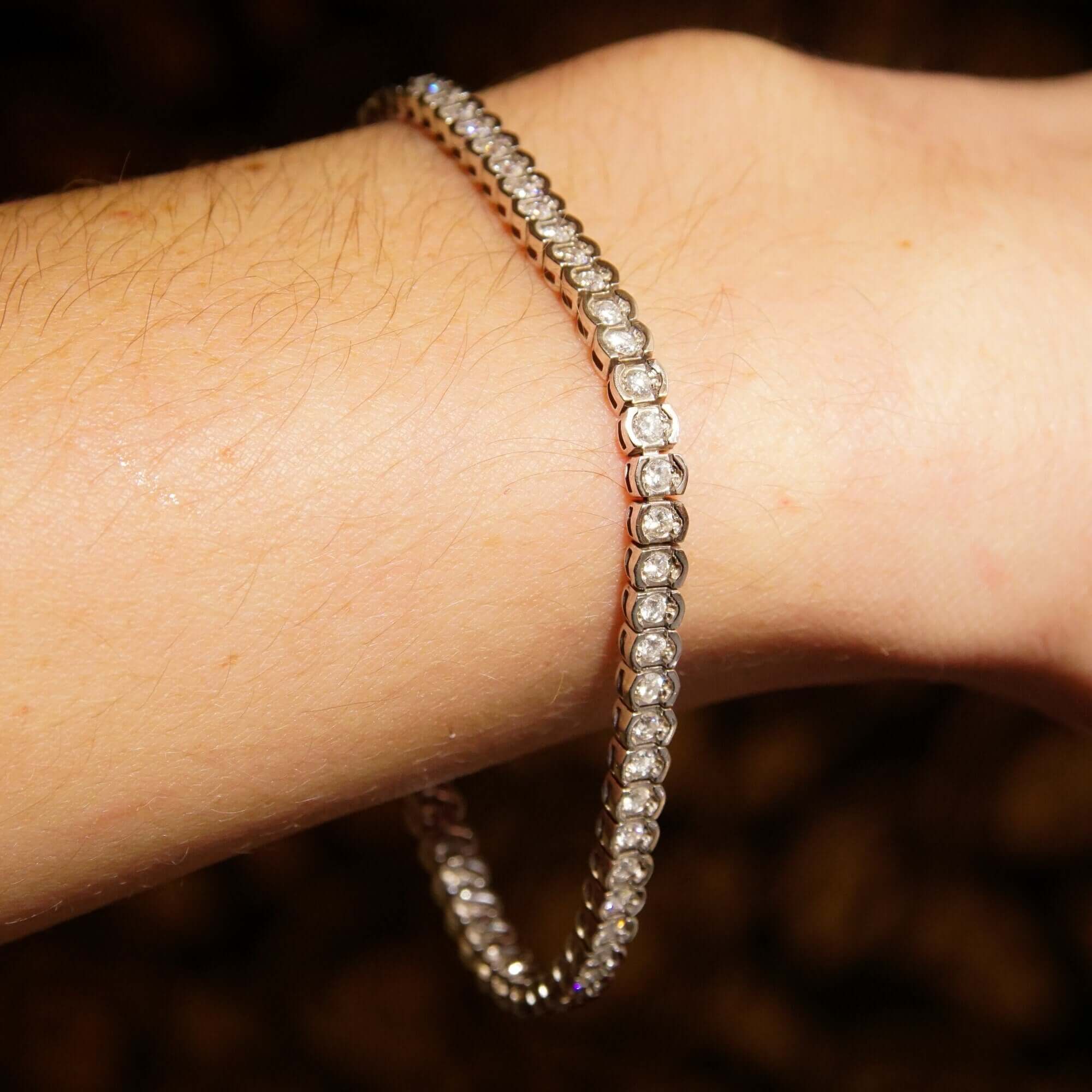 Half Bezel Diamond Tennis Bracelet In 14K White Gold, 3.60 TCW Brilliant Diamond Link Bracelet, Estate Jewelry, 7 1/4" - Good's Vintage