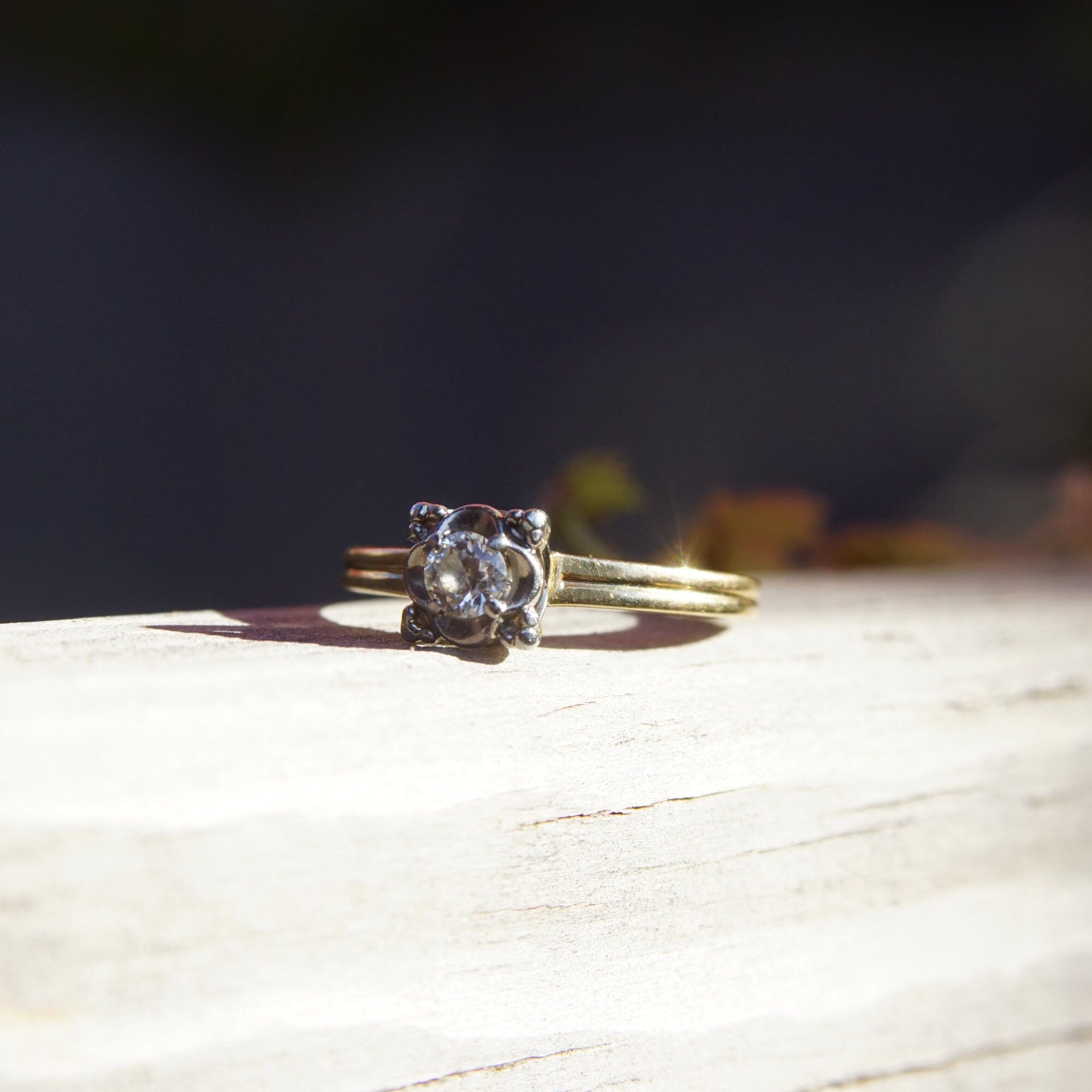 1940's Jabel 14K Diamond Engagement Ring, Two-Tone Diamond Solitaire Ring, .21 CT Estate Jewelry, 5 US