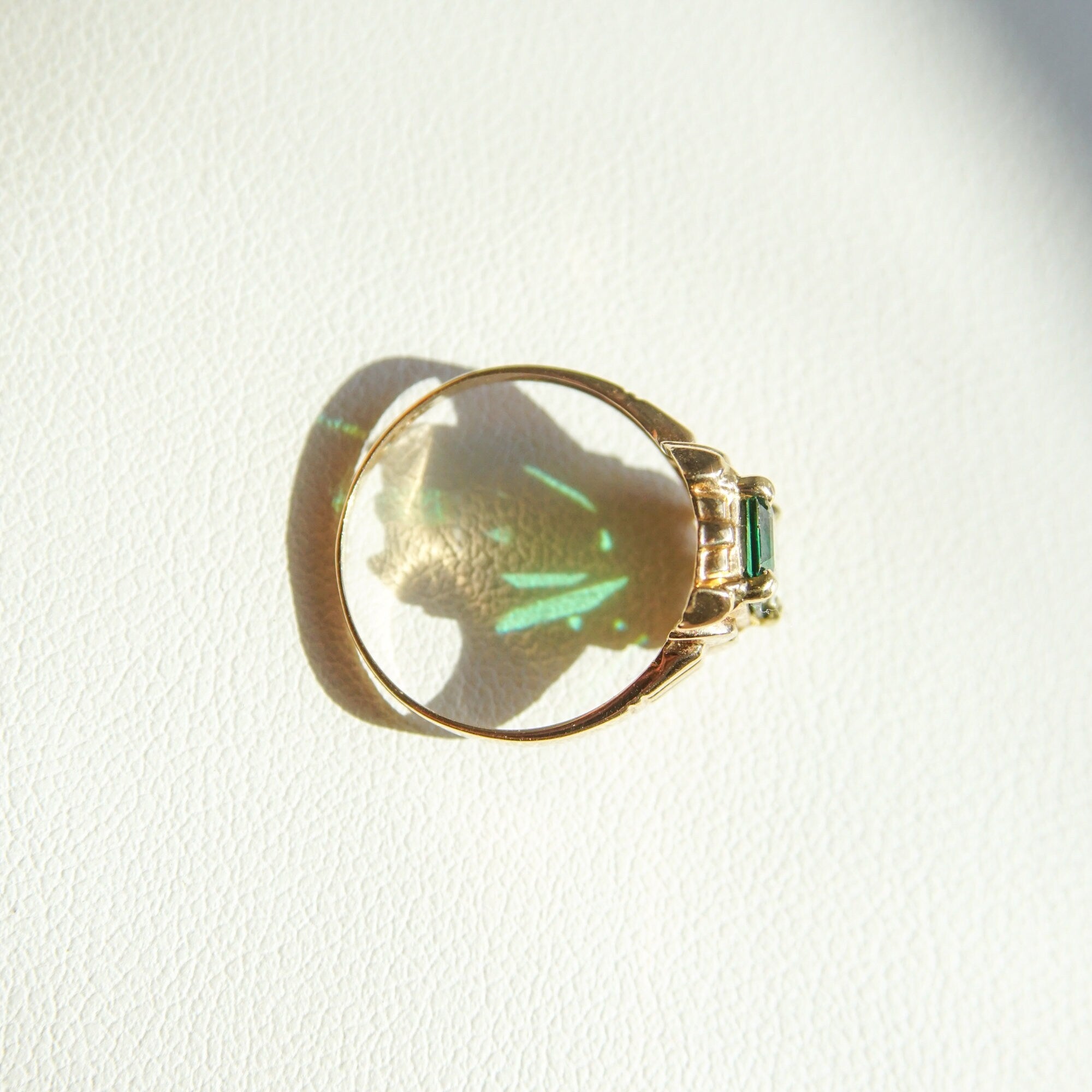 Mid-Century 10K Emerald Ring, Petite Yellow Gold Ring, Emerald-Cut Gemstone, Pinky Ring, Estate Jewelry, 4 1/4 US