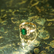 Mid-Century 10K Emerald Ring, Petite Yellow Gold Ring, Emerald-Cut Gemstone, Pinky Ring, Estate Jewelry, 4 1/4 US
