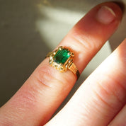 Mid-Century 10K Emerald Ring, Petite Yellow Gold Ring, Emerald-Cut Gemstone, Pinky Ring, Estate Jewelry, 4 1/4 US