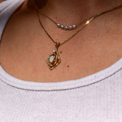 10K Opal Pendant In Yellow Gold, Bamboo Motif, White Opal Cabochons, 2-Stone Pendant, Estate Jewelry, 26mm