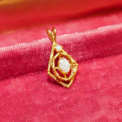 10K Opal Pendant In Yellow Gold, Bamboo Motif, White Opal Cabochons, 2-Stone Pendant, Estate Jewelry, 26mm