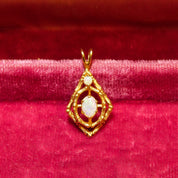 10K Opal Pendant In Yellow Gold, Bamboo Motif, White Opal Cabochons, 2-Stone Pendant, Estate Jewelry, 26mm