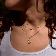 10K Opal Pendant In Yellow Gold, Bamboo Motif, White Opal Cabochons, 2-Stone Pendant, Estate Jewelry, 26mm
