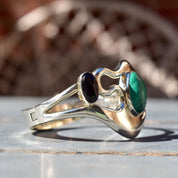 Modernist TAXCO Alicia Mexico 950 Sterling Silver Malachite Black Onyx Choker Necklace & Matching Cuff Bracelet