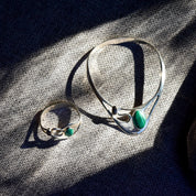 Modernist TAXCO Alicia Mexico 950 Sterling Silver Malachite Black Onyx Choker Necklace & Matching Cuff Bracelet