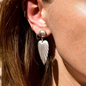 Elegant Sterling Silver Ribbed Dangle Earrings, Wing/Feather Motif, Lightweight, Vintage Earrings, 48mm