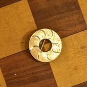Modernist 14K Textured Circle Brooch Pin, Flat Yellow Gold Open Circle, Crosshatch Texturing, 1 1/4" Diameter