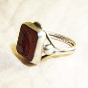 Sterling silver men's pinky ring with black agate carved Roman warrior cameo intaglio seal, size 6 US