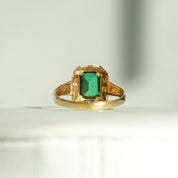 Mid-Century 10K Emerald Ring, Petite Yellow Gold Ring, Emerald-Cut Gemstone, Pinky Ring, Estate Jewelry, 4 1/4 US