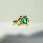 Mid-Century 10K Emerald Ring, Petite Yellow Gold Ring, Emerald-Cut Gemstone, Pinky Ring, Estate Jewelry, 4 1/4 US