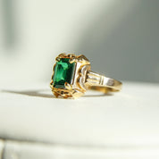 Mid-Century 10K Emerald Ring, Petite Yellow Gold Ring, Emerald-Cut Gemstone, Pinky Ring, Estate Jewelry, 4 1/4 US