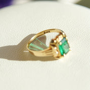 Mid-Century 10K Emerald Ring, Petite Yellow Gold Ring, Emerald-Cut Gemstone, Pinky Ring, Estate Jewelry, 4 1/4 US