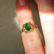 Mid-Century 10K Emerald Ring, Petite Yellow Gold Ring, Emerald-Cut Gemstone, Pinky Ring, Estate Jewelry, 4 1/4 US