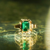 Mid-Century 10K Emerald Ring, Petite Yellow Gold Ring, Emerald-Cut Gemstone, Pinky Ring, Estate Jewelry, 4 1/4 US