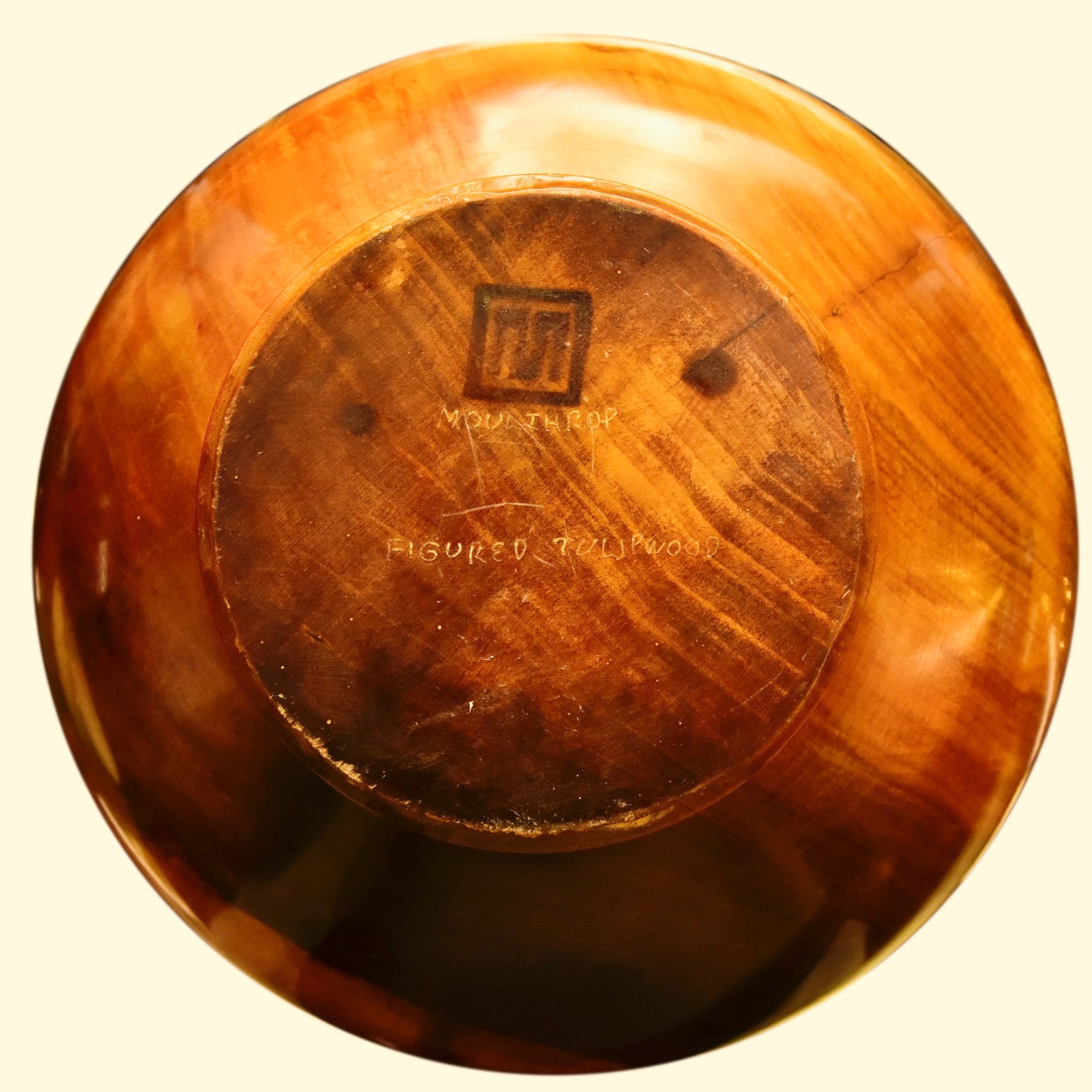 Signed Moulthrop Figured Tulipwood Bowl, Decorative Wooden Bowl, Contemporary Table Center Piece, Moulthrop Studios, 8 1/8" H