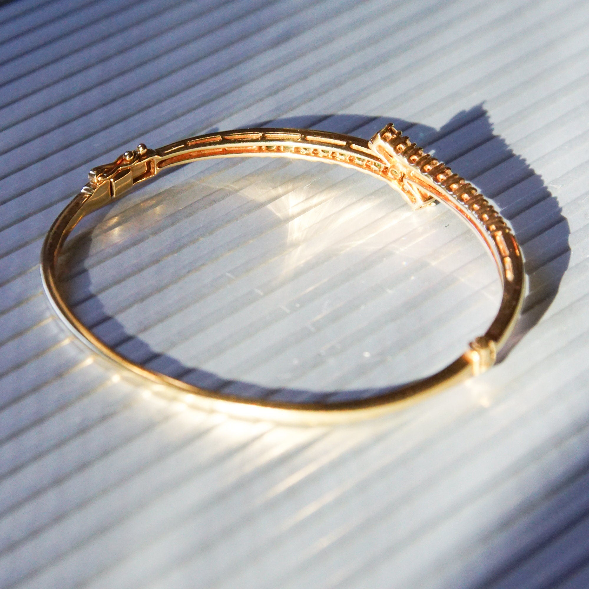 Natural Emerald Diamond Bypass Bangle Bracelet In 14K Gold