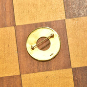 Modernist 14K Textured Circle Brooch Pin, Flat Yellow Gold Open Circle, Crosshatch Texturing, 1 1/4" Diameter