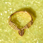 Victorian 9ct Gate Link Heart Lock Bracelet, Engraved Decoration, Reversible Yellow Gold Bracelet, 7 1/2" - Good's Vintage